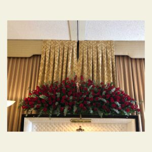 A0070: All red rose half archway with statue