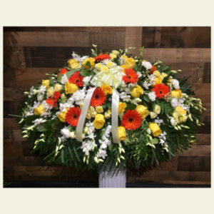 CS0310: Orange, Yellow & White Casket Spray