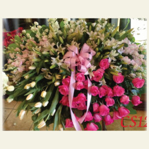 CS1250: Pink and White Clustered Casket Spray