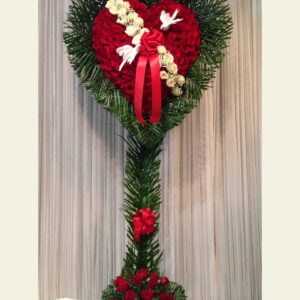 H0100: Red rose broken heart with palm leaf