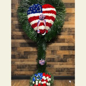 H1300: Patriotic Carnation Heart with palm leaf