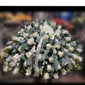 CS0060: All White Rose, Calla Lily & Orchid Casket Spray
