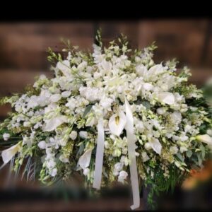 CS0050: White Dendrobium Orchid Casket Spray
