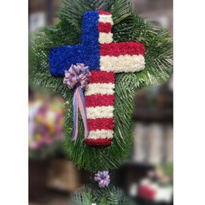 CR1300: Patriotic Carnation Cross with Palm Leaf