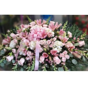 CS1500: Assorted Pink and White Casket Spray with Lillies